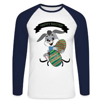 HAPPY EASTER, Easter , Coloured Easter Eggs - Unisex Long Sleeve Baseball T-Shirt - white/navy - Front - Nik (191cm)