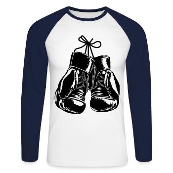 Boxhandschuhe Symbol Boxen Sport - Unisex Baseballshirt langarm - Weiß/Navy - Vorne - Nik (191cm)