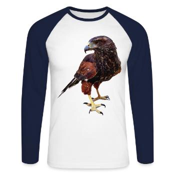 Der rot-schwarze Adler - Unisex Baseballshirt langarm - Weiß/Navy - Vorne - Nik (191cm)
