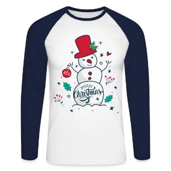 Snowman. Merry Christmas. - Unisex Long Sleeve Baseball T-Shirt - white/navy - Front - Nik (191cm)