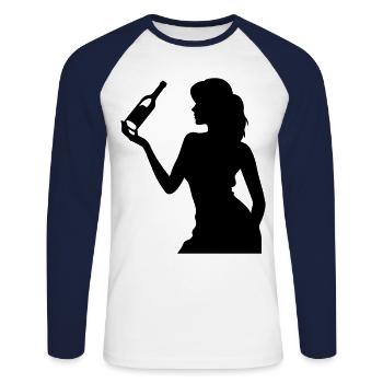 Party Woman Drunk Celebrating Bottle - Unisex Long Sleeve Baseball T-Shirt - white/navy - Front - Nik (191cm)