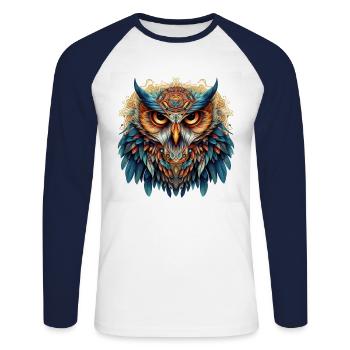 The Wise Owl - Spirit animal - Unisex Long Sleeve Baseball T-Shirt - white/navy - Front - Nik (191cm)
