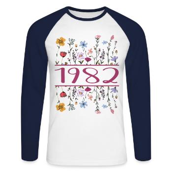 1982 Légendaire Depuis 1982 Anniversaire 1982 Femmes - T-shirt baseball manches longues Homme - blanc/marine - Devant - Nik (191cm)