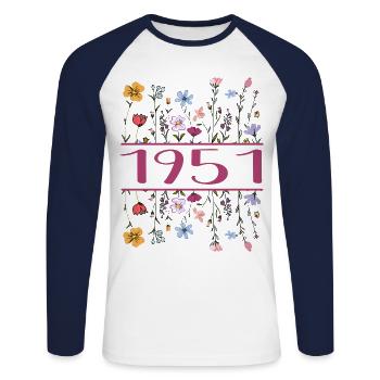1951 Legendär Seit 1951 Geburtstag 1951 Frauen - Unisex Baseballshirt langarm - Weiß/Navy - Vorne - Nik (191cm)