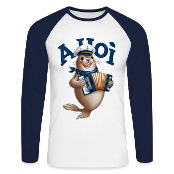 Ahoy phoque - T-shirt baseball manches longues Homme - blanc/marine - Devant - Nik (191cm)