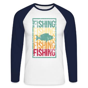 Cadeau de pêche pêche pêche - T-shirt baseball manches longues Homme - blanc/marine - Devant - Nik (191cm)