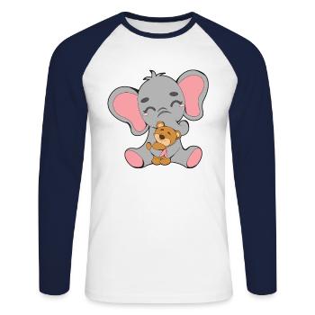 Bébé éléphant et ours en peluche - T-shirt baseball manches longues Homme - blanc/marine - Devant - Nik (191cm)
