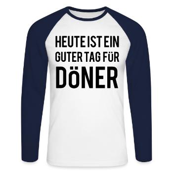 Döner - T-shirt baseball manches longues Homme - blanc/marine - Devant - Nik (191cm)