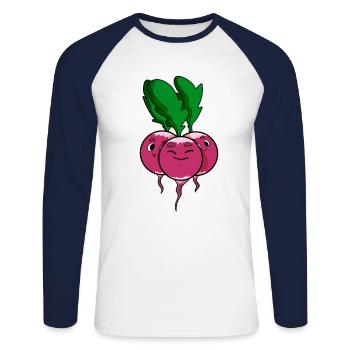 Radieschen - Unisex Baseballshirt langarm - Weiß/Navy - Vorne - Nik (191cm)
