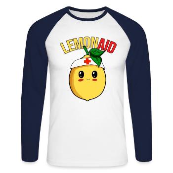 Zitrone Spruch - Unisex Baseballshirt langarm - Weiß/Navy - Vorne - Nik (191cm)