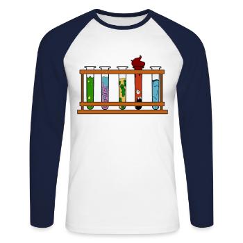 Tube à essai monstre scientifique - T-shirt baseball manches longues Homme - blanc/marine - Devant - Nik (191cm)