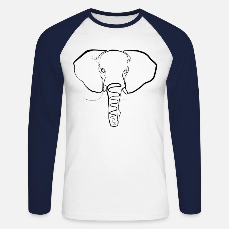 Elephant Head Elephant disegno a una riga - Maglia da baseball a manica lunga da uomo - bianco/navy