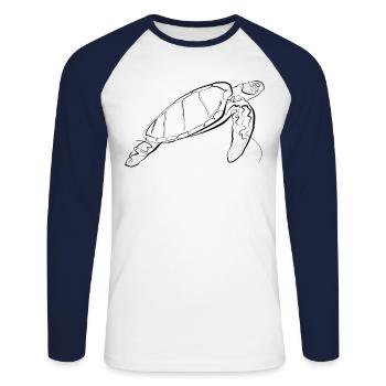 Turtle - one line drawing - Unisex Long Sleeve Baseball T-Shirt - white/navy - Front - Nik (191cm)