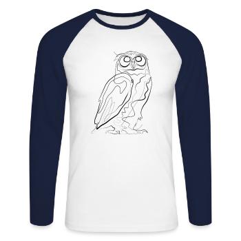 Owl - one line drawing - Unisex Long Sleeve Baseball T-Shirt - white/navy - Front - Nik (191cm)