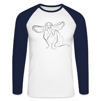 Dog Basset Hound - one line drawing - Unisex Long Sleeve Baseball T-Shirt - white/navy - Front - Nik (191cm)