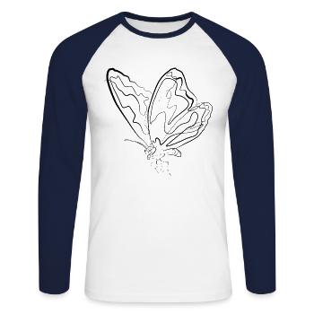 Papillon Été - one line drawing - T-shirt baseball manches longues Homme - blanc/marine - Devant - Nik (191cm)