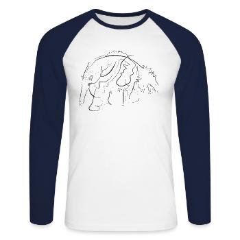 L’ours fourmilière - one line drawing - T-shirt baseball manches longues Homme - blanc/marine - Devant - Nik (191cm)