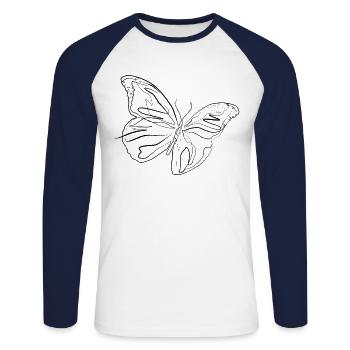 Butterfly - one line drawing - Unisex Long Sleeve Baseball T-Shirt - white/navy - Front - Nik (191cm)