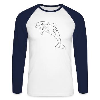 Delfin - one line drawing - Unisex Long Sleeve Baseball T-Shirt - white/navy - Front - Nik (191cm)
