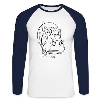 Nilpferd - one line drawing - Unisex Baseballshirt langarm - Weiß/Navy - Vorne - Nik (191cm)