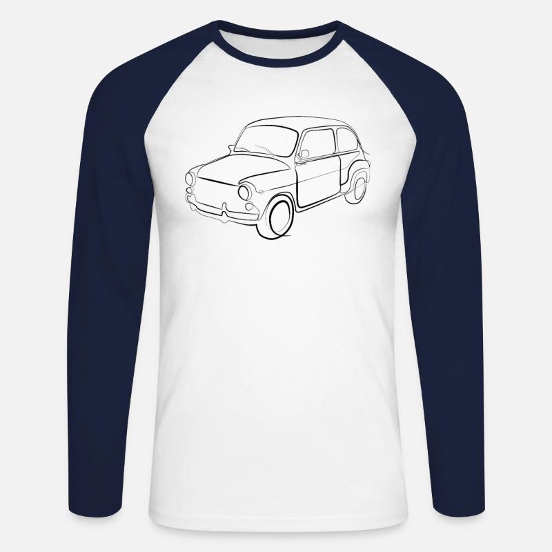 Car Oldtimer - one line drawing - Unisex Long Sleeve Baseball T-Shirt - white/navy