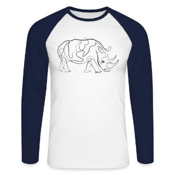 Rhino - one line drawing - Unisex Long Sleeve Baseball T-Shirt - white/navy - Front - Nik (191cm)