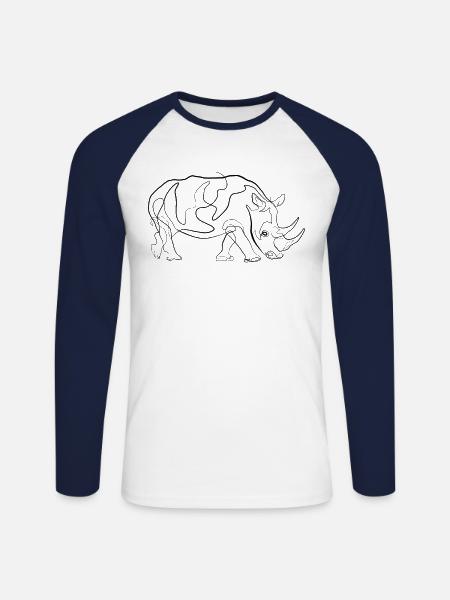 Rhino - one line drawing - Unisex Long Sleeve Baseball T-Shirt - white/navy