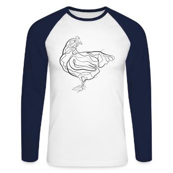 Poulet de coq - one line drawing - T-shirt baseball manches longues Homme - blanc/marine - Devant - Nik (191cm)