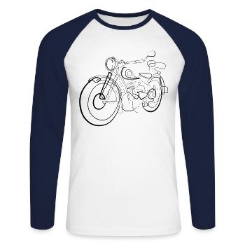 Motorcycle Chopper Biker - one line drawing - Unisex Long Sleeve Baseball T-Shirt - white/navy - Front - Nik (191cm)