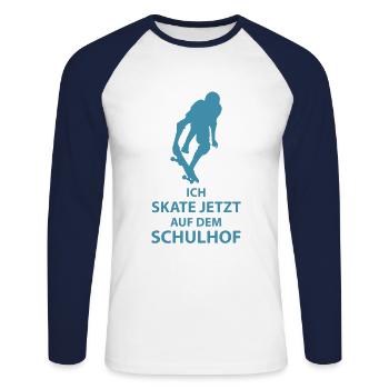 Skateboard Einschulung - Unisex Baseballshirt langarm - Weiß/Navy - Vorne - Nik (191cm)