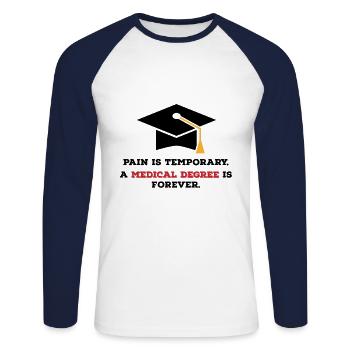 meddegree - Unisex Baseballshirt langarm - Weiß/Navy - Vorne - Nik (191cm)