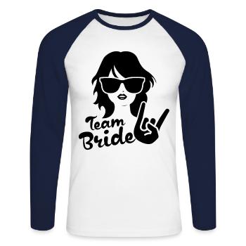 Enterrement de vie de garçon équipe mariée - T-shirt baseball manches longues Homme - blanc/marine - Devant - Nik (191cm)