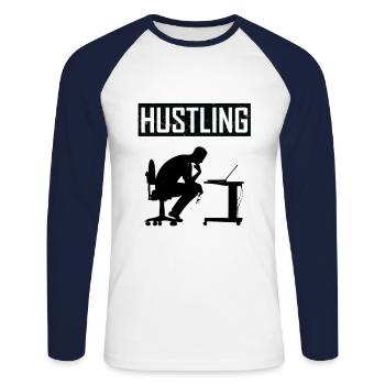 Computer Business Geek Entrepreneur Tech CEO - Unisex Long Sleeve Baseball T-Shirt - white/navy - Front - Nik (191cm)