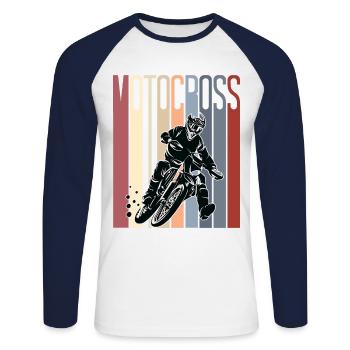 Motocross Retro Style Dirt Bike - Unisex Baseballshirt langarm - Weiß/Navy - Vorne - Nik (191cm)