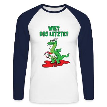Wie? Das LETZTE? Einhorn Drachen - Unisex Long Sleeve Baseball T-Shirt - white/navy - Front - Nik (191cm)