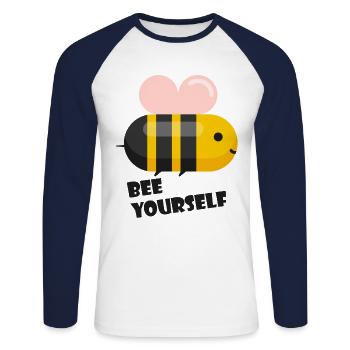 Douce abeille - T-shirt baseball manches longues Homme - blanc/marine - Devant - Nik (191cm)