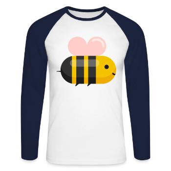 Abeille - T-shirt baseball manches longues Homme - blanc/marine - Devant - Nik (191cm)