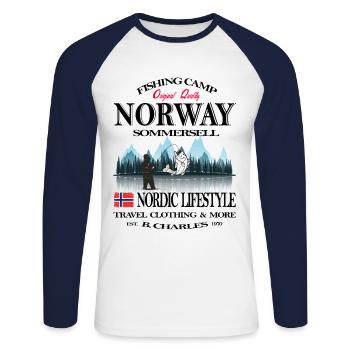 Norvège, Norvège, Norvège, pêche, vacances, cadeau, cool - T-shirt baseball manches longues Homme - blanc/marine - Devant - Nik (191cm)