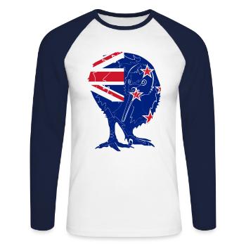 Kiwi Neuseeland - Unisex Baseballshirt langarm - Weiß/Navy - Vorne - Nik (191cm)