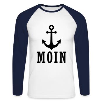 Anker Moin | Yolo-Artwork - Unisex Baseballshirt langarm - Weiß/Navy - Vorne - Nik (191cm)