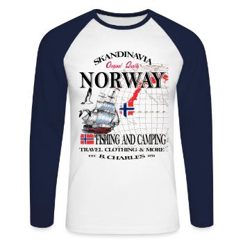 Norway Fishing Skandinavia - T-shirt baseball manches longues Homme - blanc/marine - Devant - Nik (191cm)