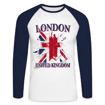 London Union Jack - T-shirt baseball manches longues Homme - blanc/marine - Devant - Nik (191cm)