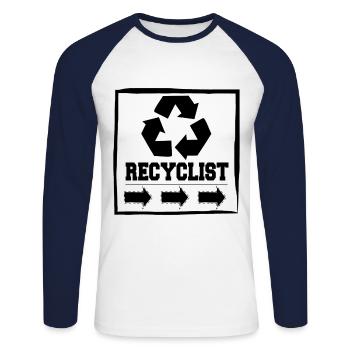 Recyclist Eco Environmental - Unisex Long Sleeve Baseball T-Shirt - white/navy - Front - Nik (191cm)