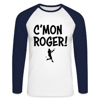 Tennis Player C'Mon Roger Fan Gift - Unisex Baseballshirt langarm - Weiß/Navy - Vorne - Nik (191cm)