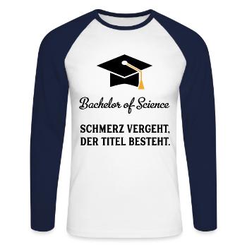 bachelor of science - Unisex Baseballshirt langarm - Weiß/Navy - Vorne - Nik (191cm)