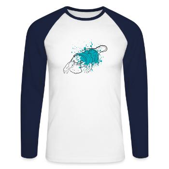 ornithorynque - T-shirt baseball manches longues Homme - blanc/marine - Devant - Nik (191cm)