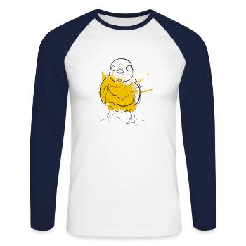 poussin - T-shirt baseball manches longues Homme - blanc/marine - Devant - Nik (191cm)