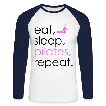 Eat Sleep Pilates Repeat - Unisex Baseballshirt langarm - Weiß/Navy - Vorne - Nik (191cm)