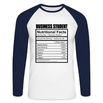 Étudiant en études commerciales - T-shirt baseball manches longues Homme - blanc/marine - Devant - Nik (191cm)