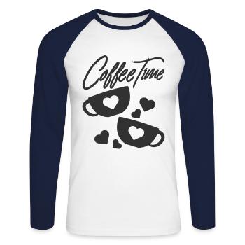 Kaffee - Unisex Baseballshirt langarm - Weiß/Navy - Vorne - Nik (191cm)